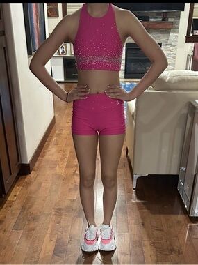 Hot Pink Rebel Pageant Performance Dance Shorts - Youth Fit Bedazzled